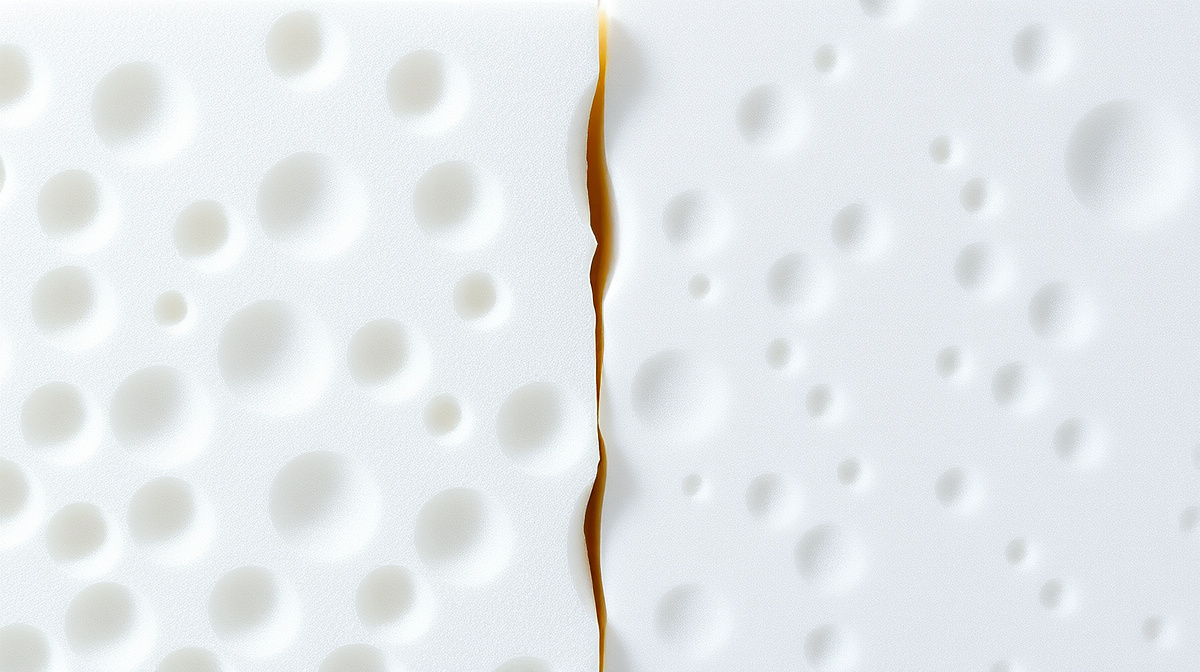 Side-by-side comparison of open-cell and closed-cell spray foam insulation samples