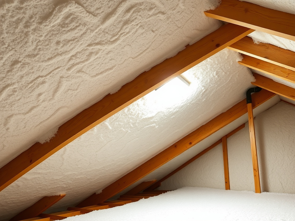 Spray foam insulation installed across an attic roof deck