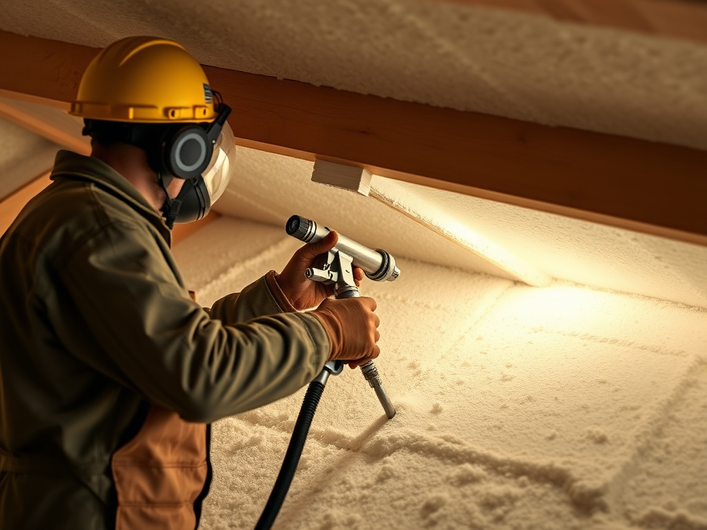 Technician applying open-cell spray foam insulation to an attic roof deck in Yuma